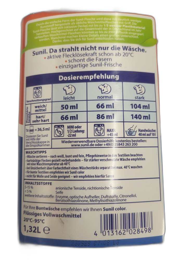 Sunil Vollwaschmittel 1,32l für 20WL – Bild 4